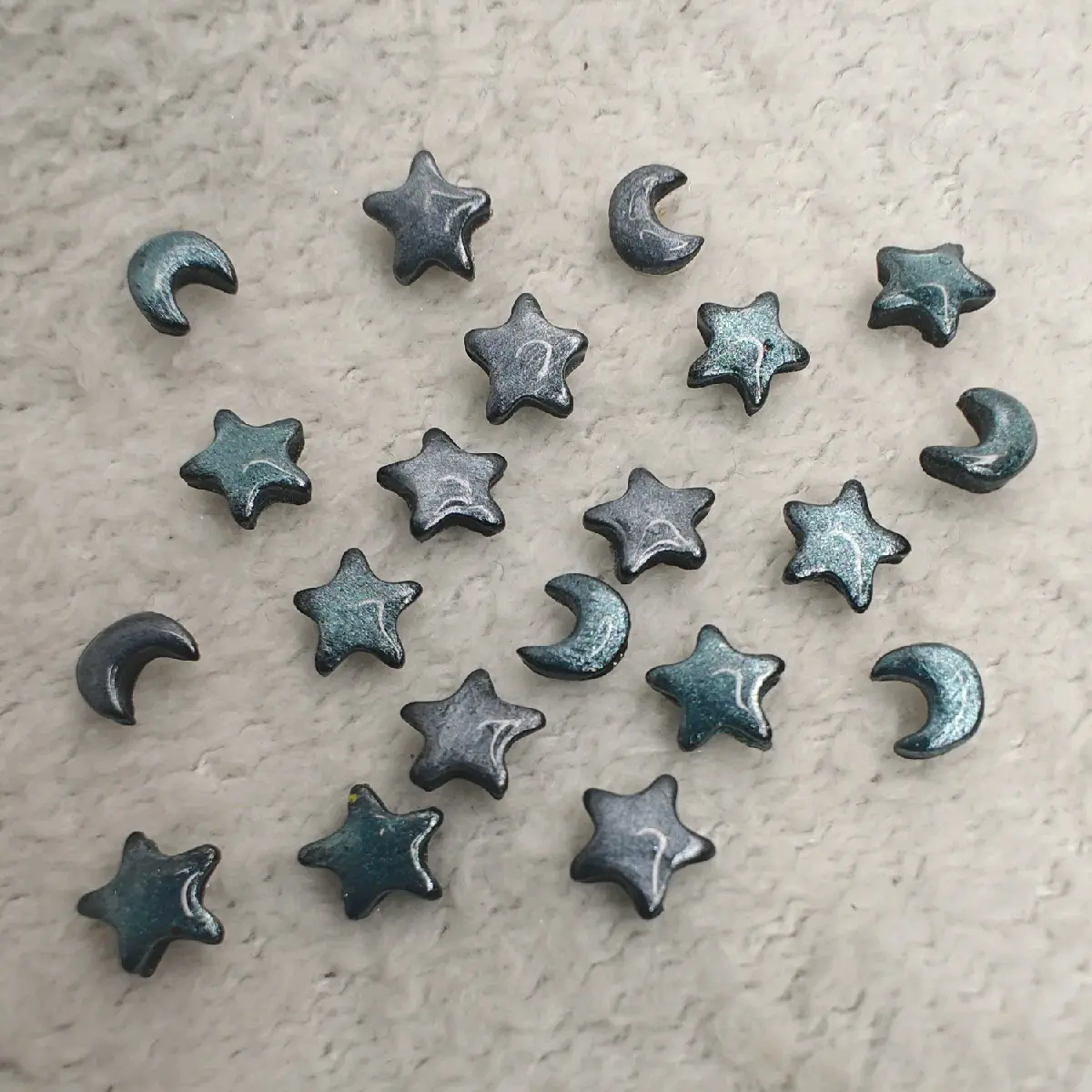 19 PC Moon and Star Charms Made of Polymer Clay and Resin