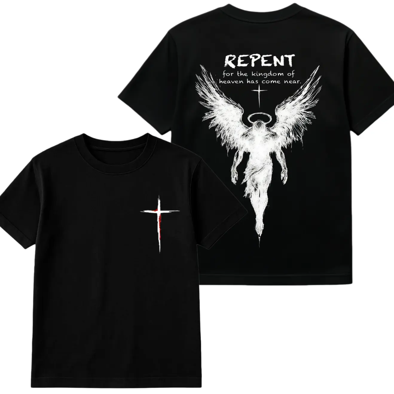 Women's Gospel Streetwear T-Shirt - Angel Wings Faith Graphic, "Kingdom of Heaven Has Come Near" Print Crewneck Casual Tees