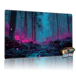 Neon Fantasy Forest Playmat for Mtg, 24x14 Inch Tcg & Board Game Mat, Gaming Mouse Pads, Magical Wood Design, Perfect Gift for Gamers