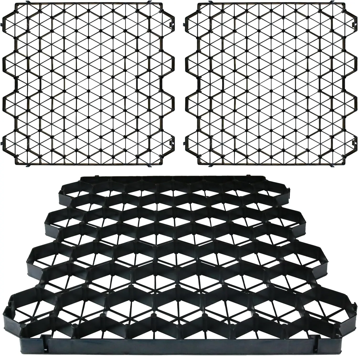 12 Units Interlocking Permeable Pavers Paving System - Black PE Grass-Patio Look Drain & Support Grid, 1.6" Deep Support Shed Base, 1.6" Depth, 32 Sq Ft Driveway Solution