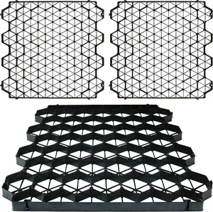 12 Units Permeable Pavers Gravel, Grass& Gravel Driveway System, Interlocked Pavers Gravel Grid Black PE Shed Base 1.6" Depth, 32 Sq Ft (12)