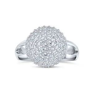 Fancy Cocktail Statement Ring with CZ Pave Disco Ball & Split Shank Band Silver