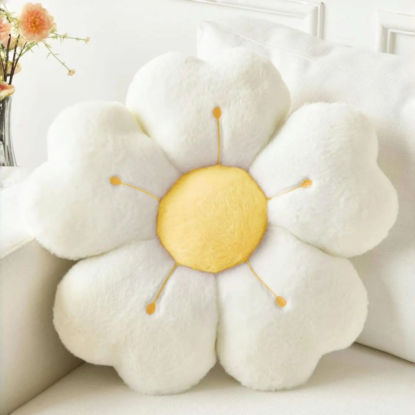 Flower Pillow, Flower Shaped Pillow Decorative Throw Pillows for Bed Couch Home Decor, Floral Sofa Cushion, Cushions for Sofa, Comfy Cushions, Cute Daisy Pillow Daisy Design Dorm Decor Floor Seating Cushion 15 Inches