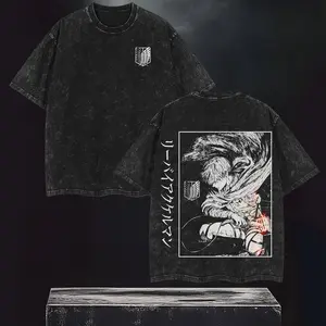 Valentine Shirts Levi Ackerman Retro Vintage Washed Heavyweight Cotton Crewneck Tee Attack on Titan Merch Casual Streetwear Manga Fans Soft Comfortable Loose Fit Fashion Top Ideal Holiday Birthday Gift For Adult Anime Lover Men Women Daily Casual Outfit