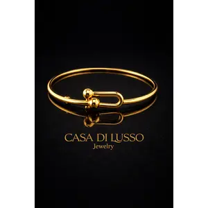 Italian 18K Gold Minimalist Link Bangle – 8”