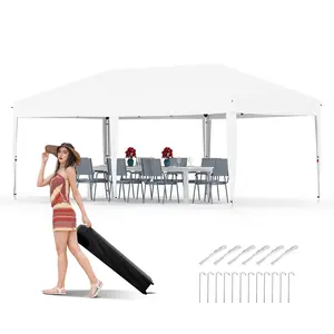 Heavy Duty Pop Up Canopy Tent -10x20 FT Immediate Outdoor Gazebo, 210D Oxford Fabric, Rust-Proof Frame, 3 Heights, Roller Bag, 4 Sandbags, Stakes, Guy Ropes, UV Protection