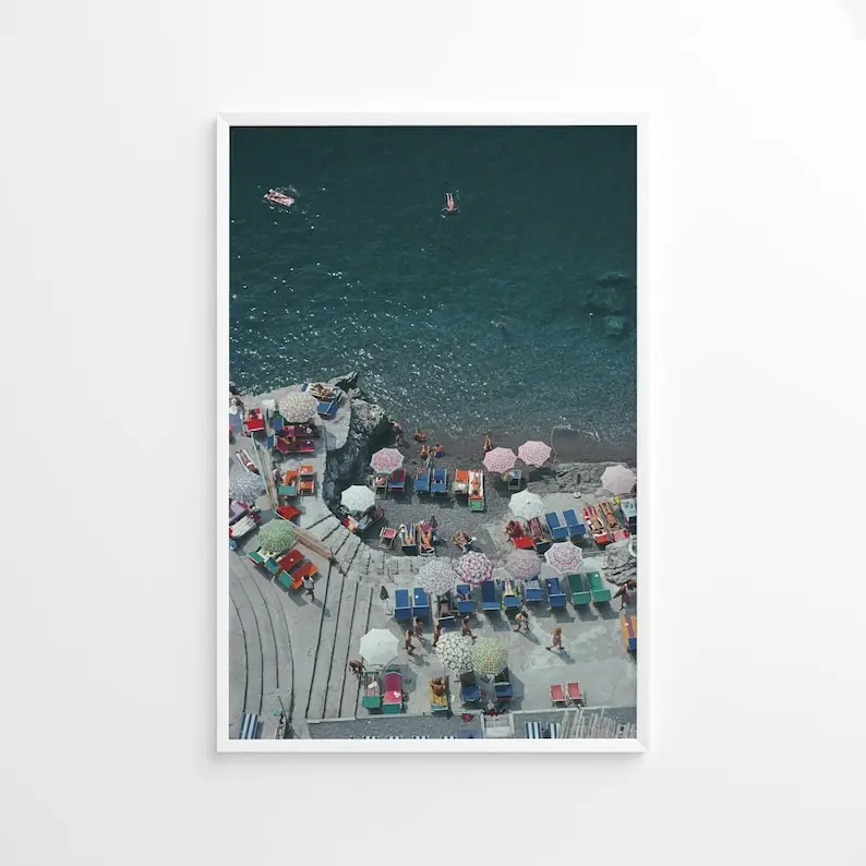 Slim Aarons Positano Beach Print Poster, Vintage Print, Photography Prints, High Society Photo Print, Museum