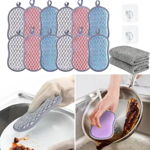 Reusable Washing Sponges Kitchen Non Scratch Soft Microfiber Scrubber Sponge Multifunctional Scouring Pads Dish Sponge for Kitchen Cleaning Dishes and Pots