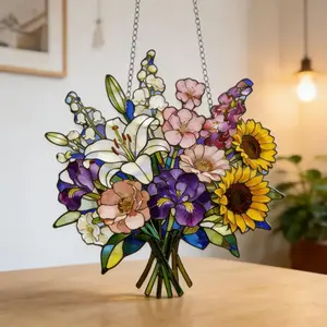 Stained Glass Suncatcher Hand-Cut and Painted:Floral Bouquets