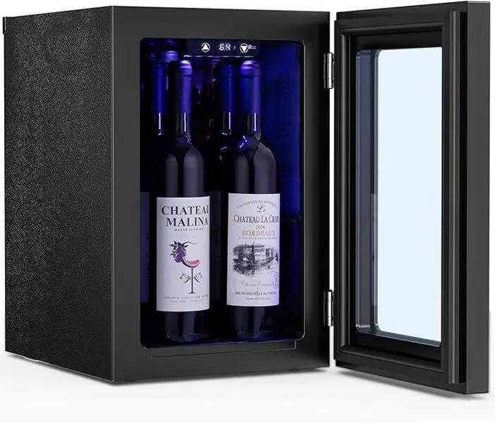 Antarctic Star 0.6Cu. Ft. Freestanding Wine Cellar Mini Fridge, 4-Bottle Red Wine with 6-Can Beverage Refrigerator, Quiet Compressor, LED Light and Display, 40-61 ℉, Black