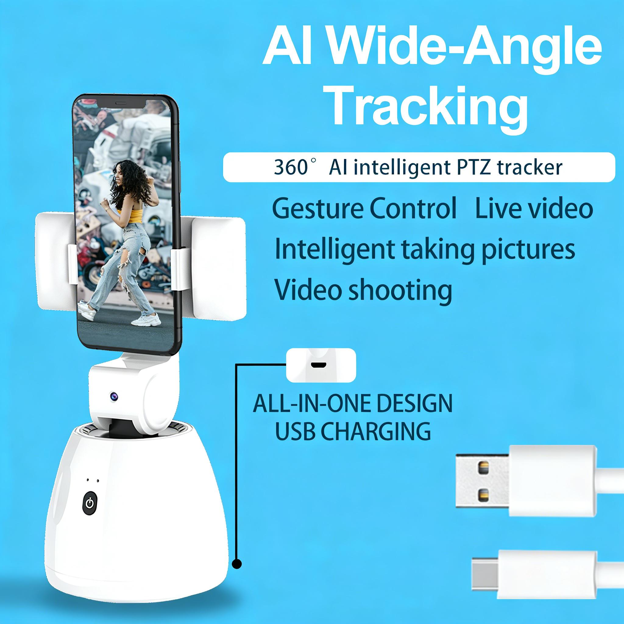 Q3 AI Auto Face Tracking Tripod (No App Needed) - 360° Smart Rotating Phone Mount with Extra Wide Angle & Gesture Control, Hands-Free Camera Stand for TikTok Live, Vlogging & Content Creator Essentials Bluetooth,Smartphone, Selfie