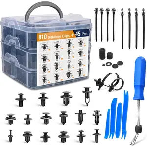 855Pcs Car Push Retainer Clips & Auto Fasteners Assortment -16 Most Popular Sizes Nylon Bumper Fender Rivets with Cable Ties and Fasteners Remover Fits for Toyota GM Ford Honda Acura Chrysler