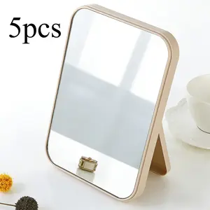 5pcs Game-Changer For Your Vanity: Sleek Desktop Makeup Mirror! Slim, stable, and cute beige look—no more wobbly mirrors while doing your makeup!