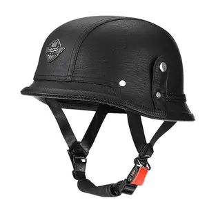 German-Style Cruiser Retro Half Helmet Unisex Motorcycle P Leather Soldier Helmet PU Leather Vintage Bobber