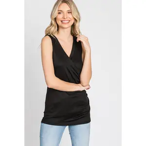 Black Crossover Ruched Nursing Tank