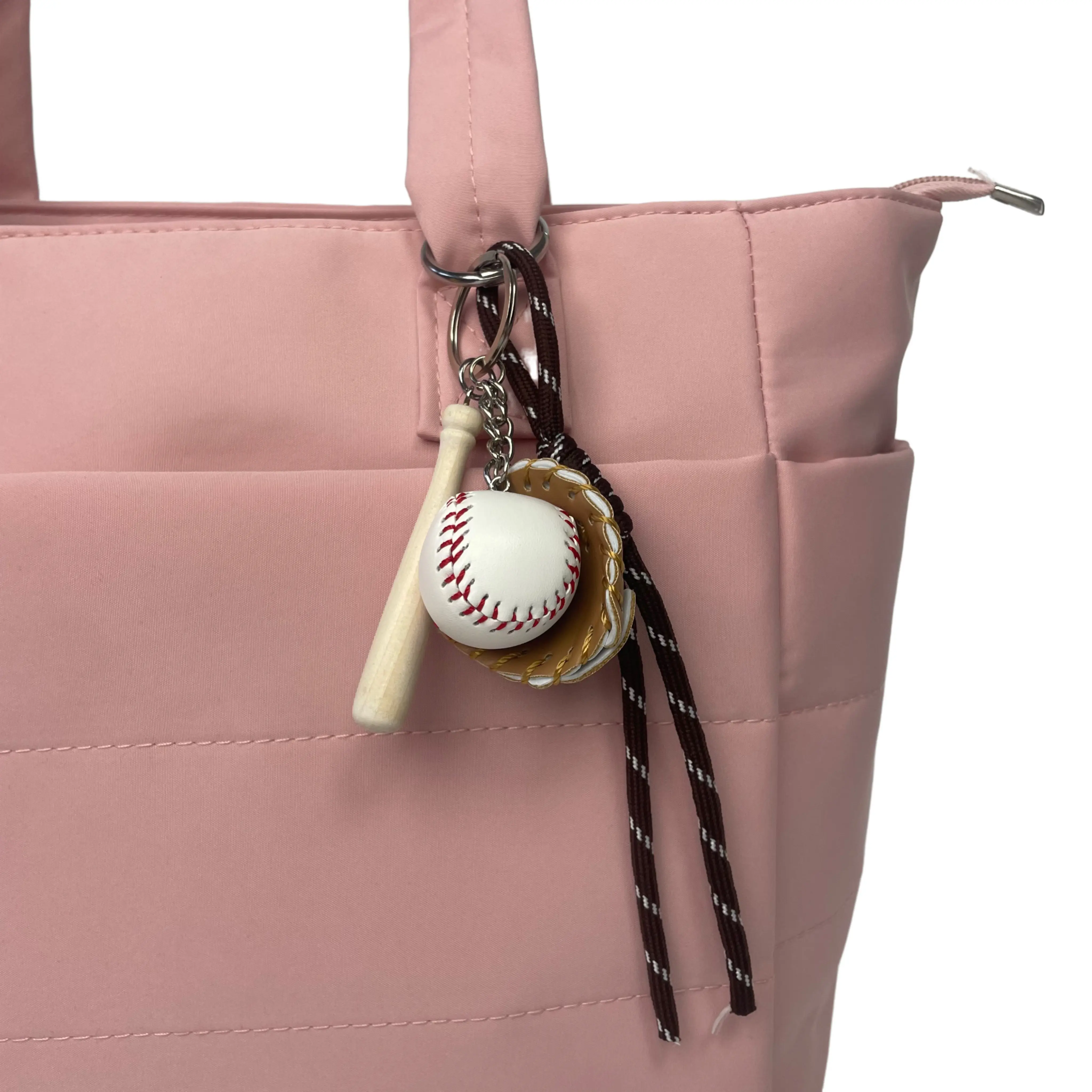 Mini Wooden Baseball Keychain Set - Ball and Bat Hanging Accessory, Natural and Rustic Look, No Excessive Design, Simple Bag Charm for Sports Enthusiasts, Team Gift, Softball Party Favors, Casual, Everyday