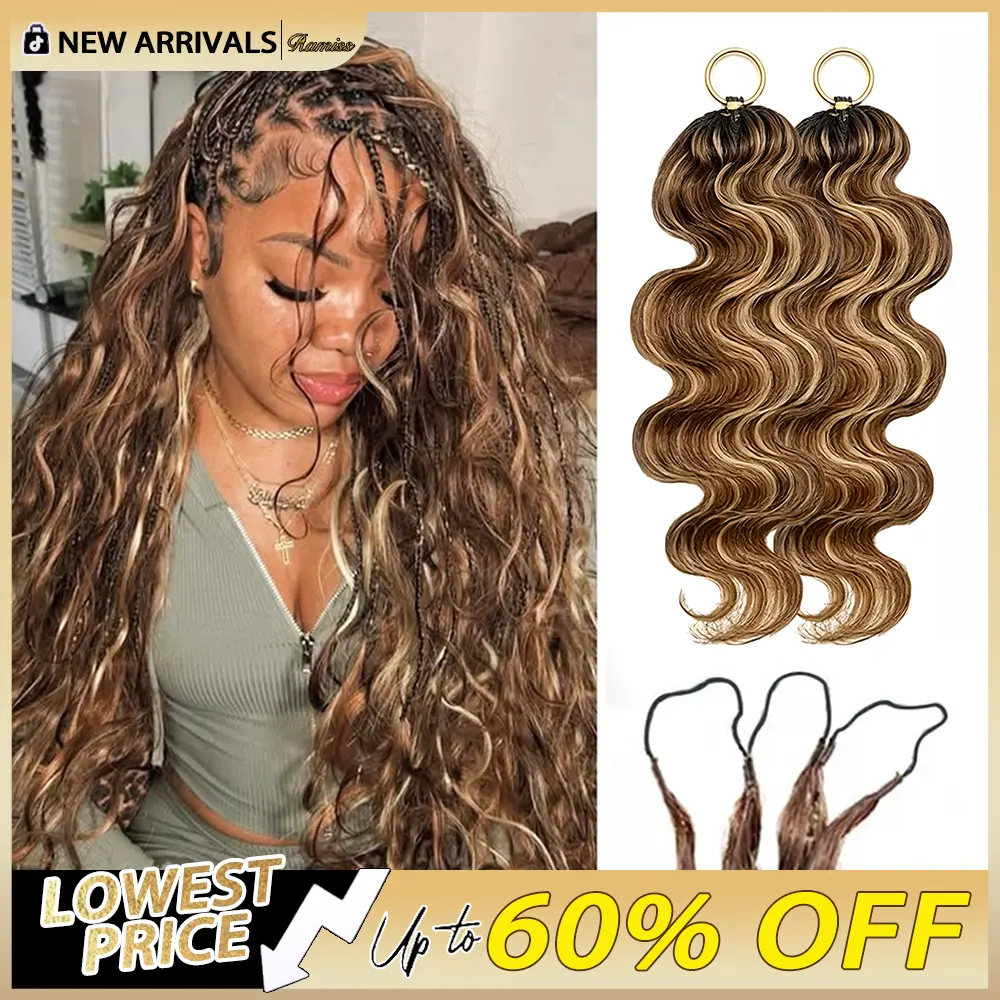 New 2026 Ramiss P4/27 Body Wave Crochet Human Hair Pre-Separated 50g/Pack Time-Saving, 40 Strands/Pack Mircale Knots Hot braids,4-5 Packs for Full Head Light Weight No Tension Reusable Feather Crochet Chocolate Brown Knotless Boho Braids Vacation Hair