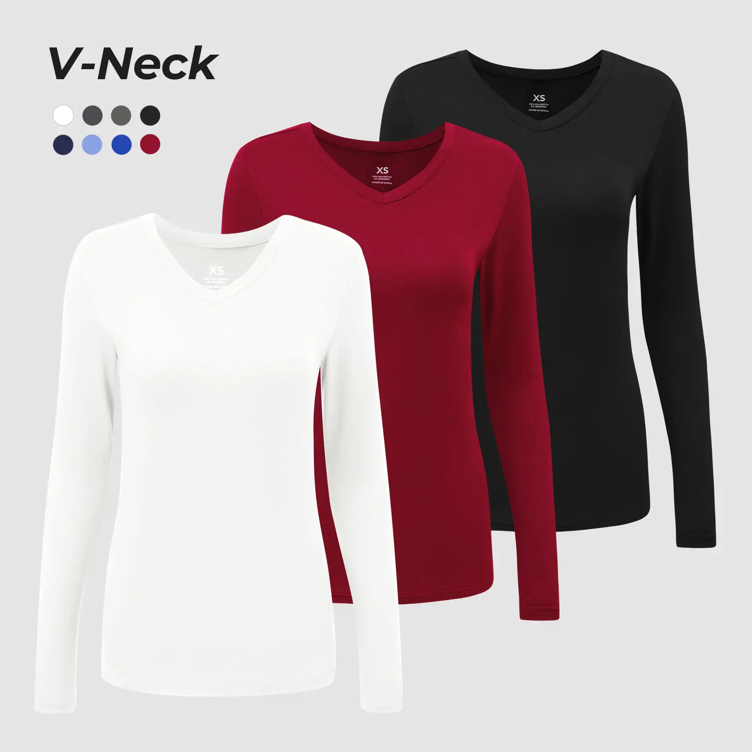 COZYSCRUBS Women’s Polyester Underscrub Top, Casual Style Long-Sleeve V-Neck Undershirt with Soft, Easy-Care Fabric