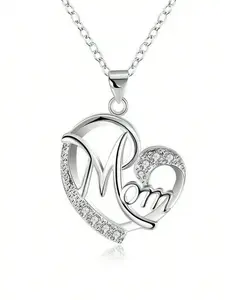 1 PC Glamorous Cubic Zirconia Heart Shaped Necklace Pendant Love Necklace For Mother's Day Gift