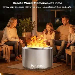 22 Inch Smokeless Fire Pit Stainless Steel Wood Burning Outdoor Firepit for Patio Backyard Camping with Removable Ash Pan Modern