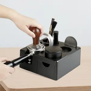 Multifunctional Tamper Station, Espresso Tamping Station, Multi-purpose Storage Drawer, Non-slip Tamper Station, Espresso Station Fit storage 51-58mm Tamper Distributor Portafilter, Solid Wood Tamper Holder, Coffee Portafilter Holder