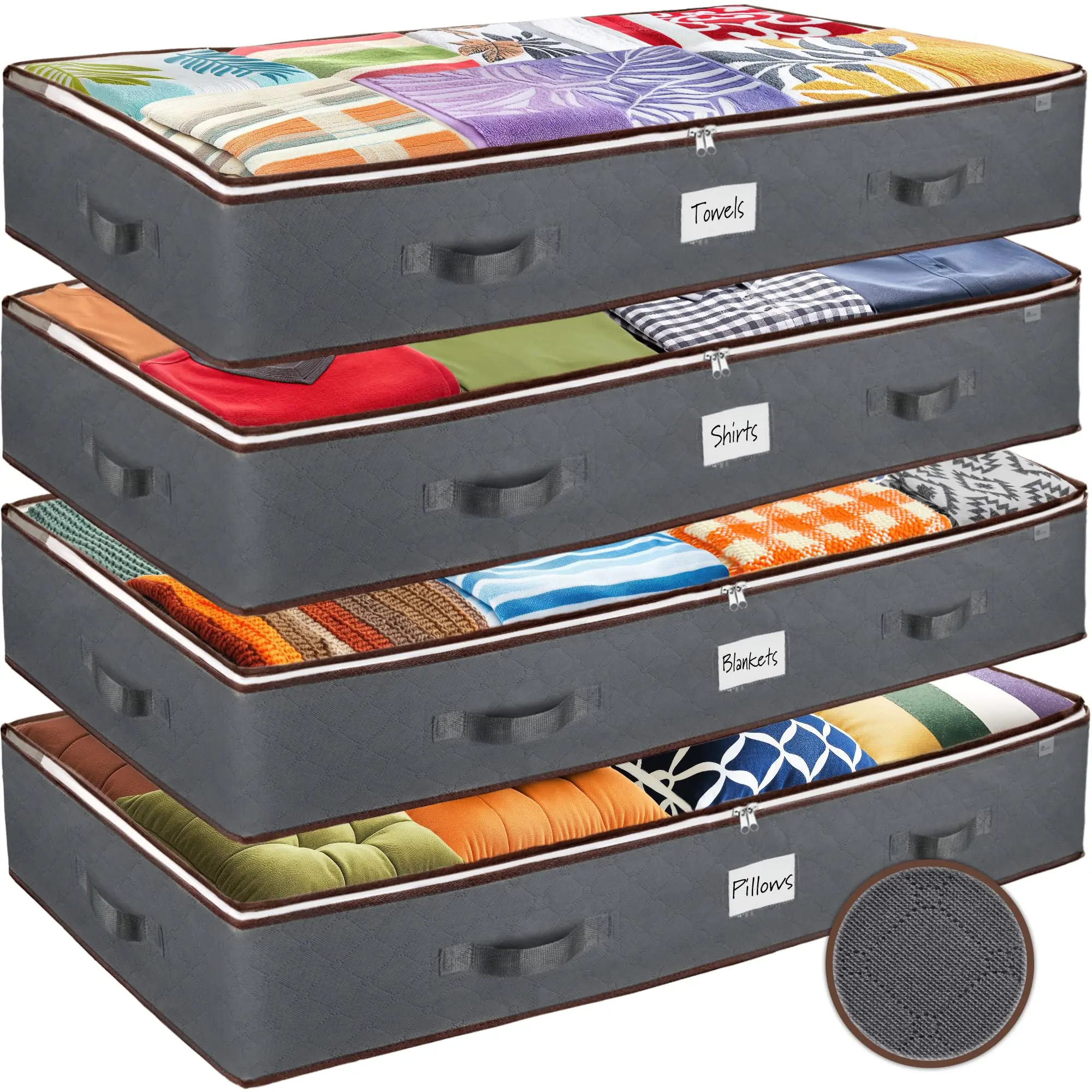 ZOBER Under Bed Storage Containers - Pack of 2 Clothes Storage Bins with Handles and Clear Window - Closet Organizer and Shoe Storage Bags for Bedroom, Dorm & Closet - 42 x 18 x 6 Inches