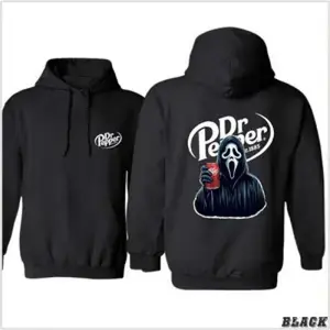 Scream &amp;     Sip Hoodie – Ghostface Holding Dr Pepper Can, Scary Movie Vibes Meet Soda Style, Halloween Graphic Hoodie, Unisex Streetwear