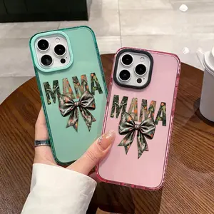 Phone Case for iPhone17 16 Plus 15 Pro Max 14 13 12 11 MAMA monogram and leopard print bow  Pattern Non-Yellowing Shockproof Soft Silicone Fashion Transparent Cover