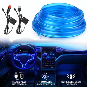 Car LED Lights - Flexible Neon EL Wire Interior Ambient Lighting, Adjustable Auto Decoration Atmosphere Lights