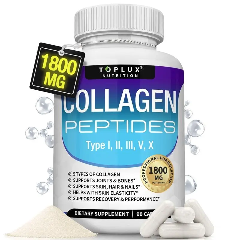 Toplux Collagen Peptides 1800mg | 5 Types of Collagen Complex | Supports Joint Comfort, Skin Elasticity & Nail Health | Unflavored, Easy to Mix | Daily Supplement for Adults