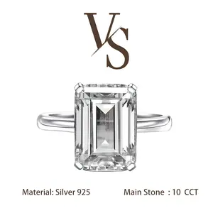 [Venus Jewelry] Lab Created Gemstone 10 CCT Solid Silver 925 rectangular chamfering emerald cut ring