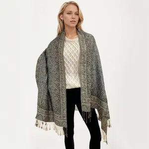 Soft and Luxurious Paisley Pattern And Leopard Pattern Reversible Pashmina Shawl Wrap，68*27inch Fall&Winter Fashion Scarf Boho