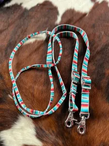 3/4" x 8ft Teal Serape Southwest Print nylon contest rein with scissor snap end