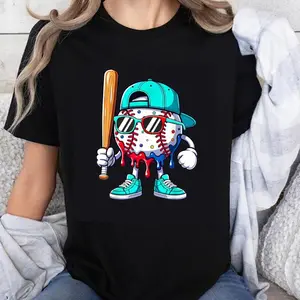 100% Cotton Unisex Ice Cream Drip Baseball Spots Baseball Lifestyle Girls T-Shirt