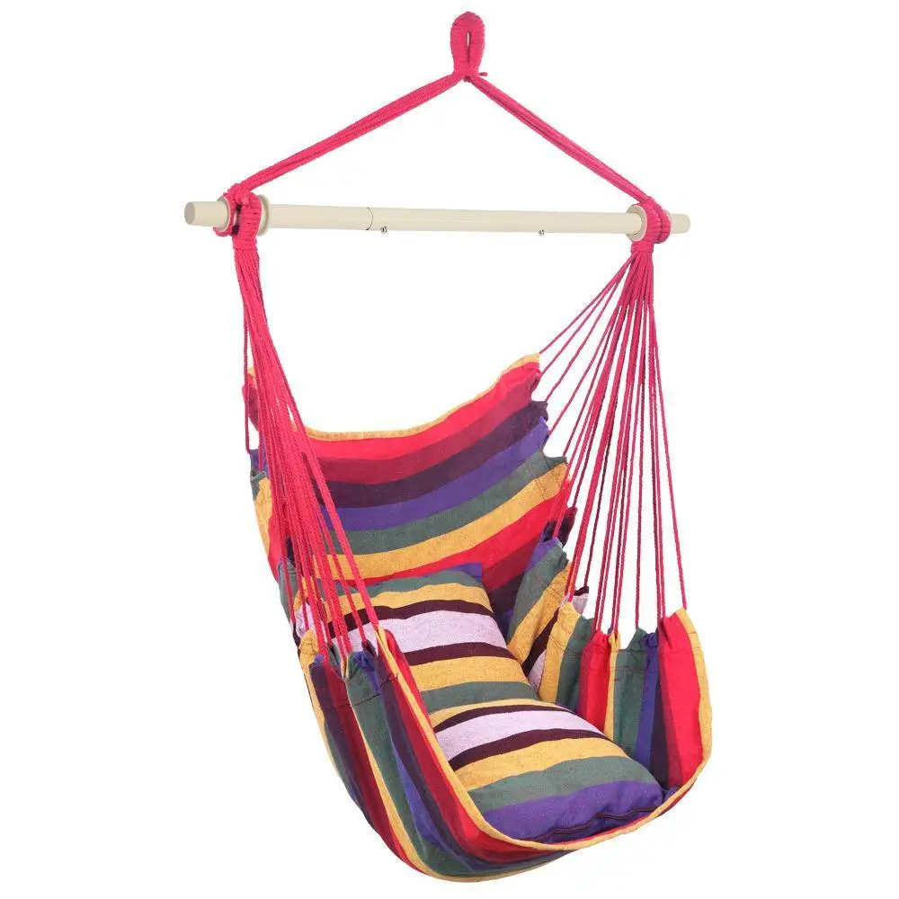 Hammock Chair Hanging Chair, Large Swing Chair with 2 Cushions and Anti-slip Spreader Bar, for Indoor Outdoor Bedroom Patio Porch Yard