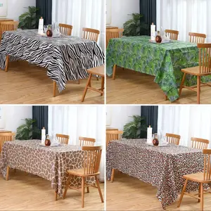 1pc Safari Animal Print Table Cover Jungle Animal Theme Tablecover 54x108inch Party Zoo Tablecloths Tiger Zebra Giraffe Leopard Cow Leaf Foot Print for Animal Theme Baby Showers Safari Birthday Party Decor Decoration (Animal Style)