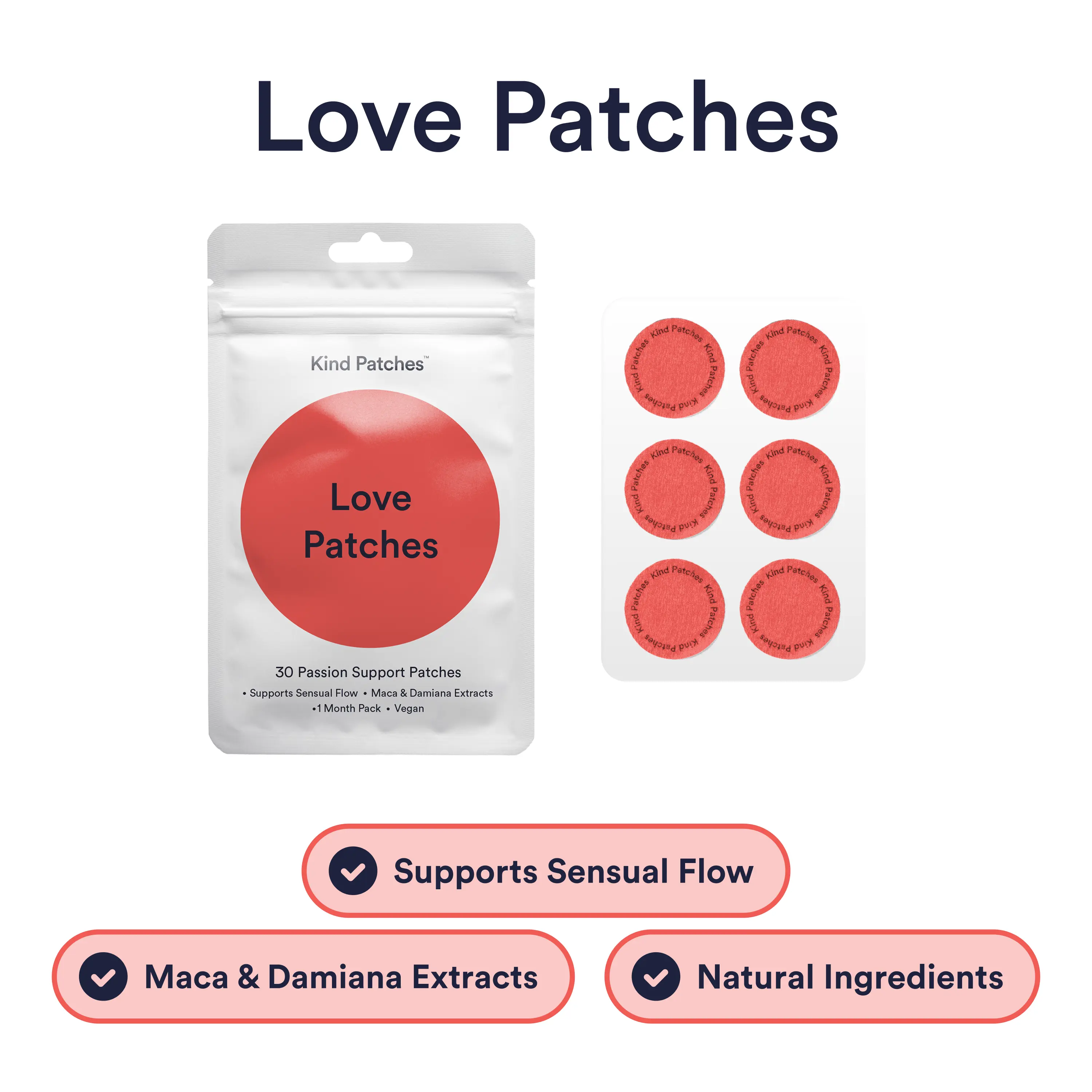 Kind Patches | Love Patches | 30 Passion Support Patches: Supports Sensual Flow, 1 month pack, Vegan