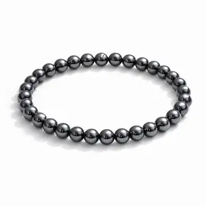 Black Magnetic Hematite Energy Bracelet - 4mm & 6mm Healing Crystal - Adjustable Elastic Stretch Bangle Bracelet for Negative Energy Absorption & Emotional Stability Enhancement