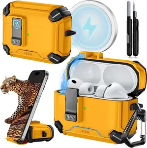 AirPods Pro 3 Protective Case 2024, AirPods 4th Generation Protective Case with Automatic Lock, Compatible with MagSafe, Compatible with Apple AirPods 4th Generation(Yellow)）