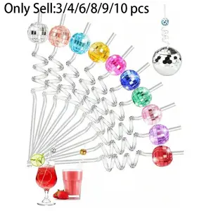 [Hot Selling] Disco Party Decorations Set, Colorful Mirror Ball Straws & Silver Plastic Cup Straws, Cocktail Accessories, Festive Touch, Perfect for Weddings Birthdays Dance Parties