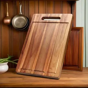 Wooden Cutting Board, Durable Acacia Wood Chopping Block with Juice Grooves, Easy-clean Chopping Board for Fruits, Vegetables, Meats, Kitchen Chopping Board