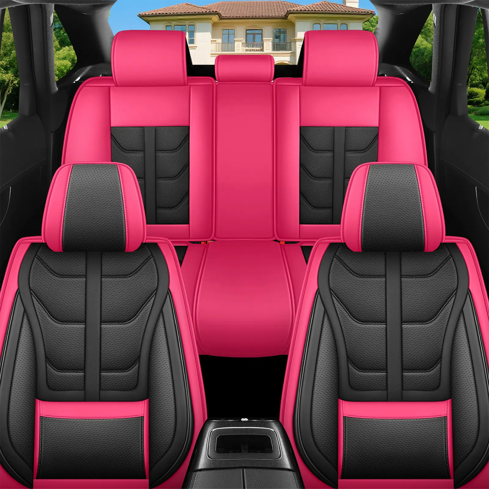 OTOEZ Waterproof Thickened Nappa Leather Car Seat Covers Full Set 5 Seats with Lumbar Support Universal Fit for Cars SUVs Truck Cushion Protector