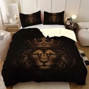 Soft Lion Pattern Down Comforter Set, 3-Piece Bedding Set with Pillowcases, Easy Care Fabric, Stylish Dorm Decor, College Students, Decorative Bedding Set, Bedroom Bedding Set