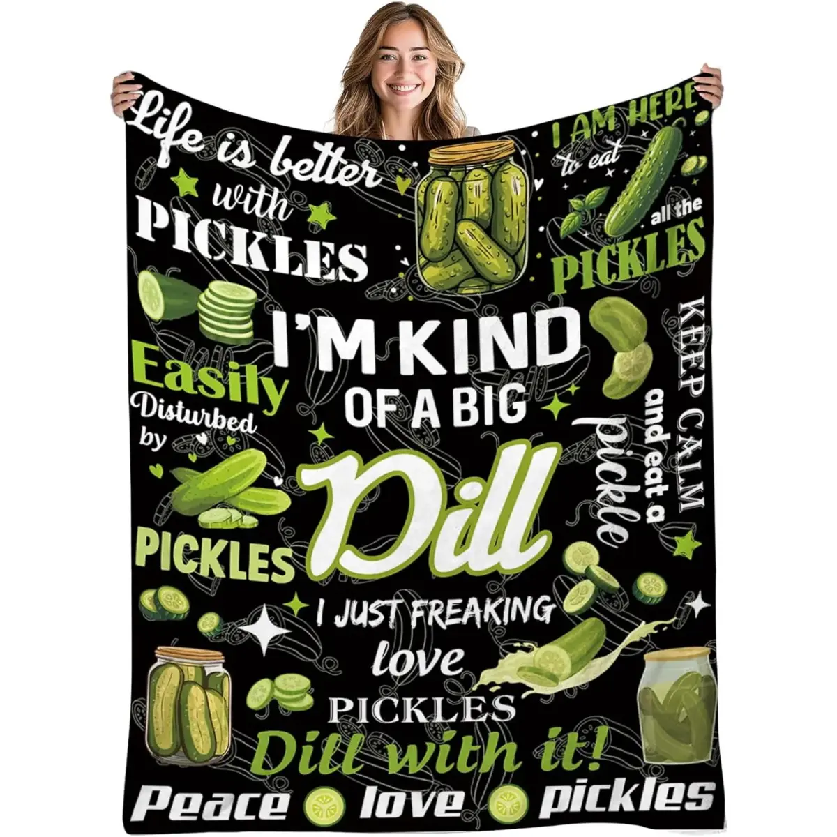 Pickle Print Holiday Themed Blanket - 50x60 in, Flat Weave, Wrinkle Resistant, Fade Resistant, Stainproof, Breathable, Durable, Christmas Halloween Couch Throw, Kids Birthday Gift, Thanksgiving
