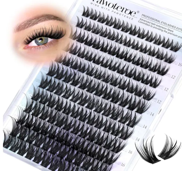 Pawotence Misha Lashes Clusters Wispy Cluster Eyelash Extensions 144pcs Individual Lashes Wet Look 10-18mm Lash Extension DIY False Eyelashes Soft Comfortable Eyelash Clusters