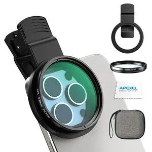 APEXEL CPL 52mm Circular Polarizer Polarizing Filter for iPhone/DSLR for iPhone Camera Lens 16 15 14 13 12 Pro Max Samsung Galaxy Huawei with Adapter Ring, Universal Clip