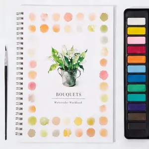 Beginner Watercolor Practice Book, Includes 12 Colors Watercolor Paints and Brushes, Adult and Kids Watercolor Workbook