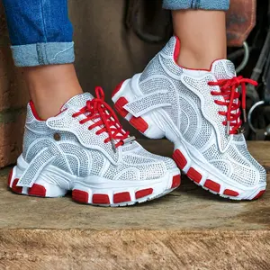 Cherry 100% Colombian Shoes - White & Red Lace-Up Sneakers with Breathable Mesh Upper and Comfortable Sole Athletic Running Training Runner Trainer Closed Footwear Casual Boy