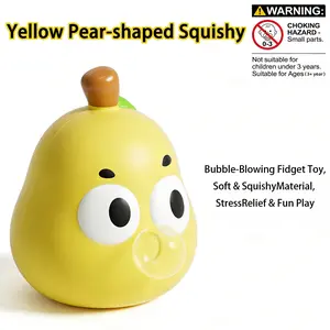 Kawaii Pear Squishy Toy, Bubble-Blowing Squeeze Fidget Toy, Soft Silicone Stress Relief Toy for Daily Anxiety Relief
