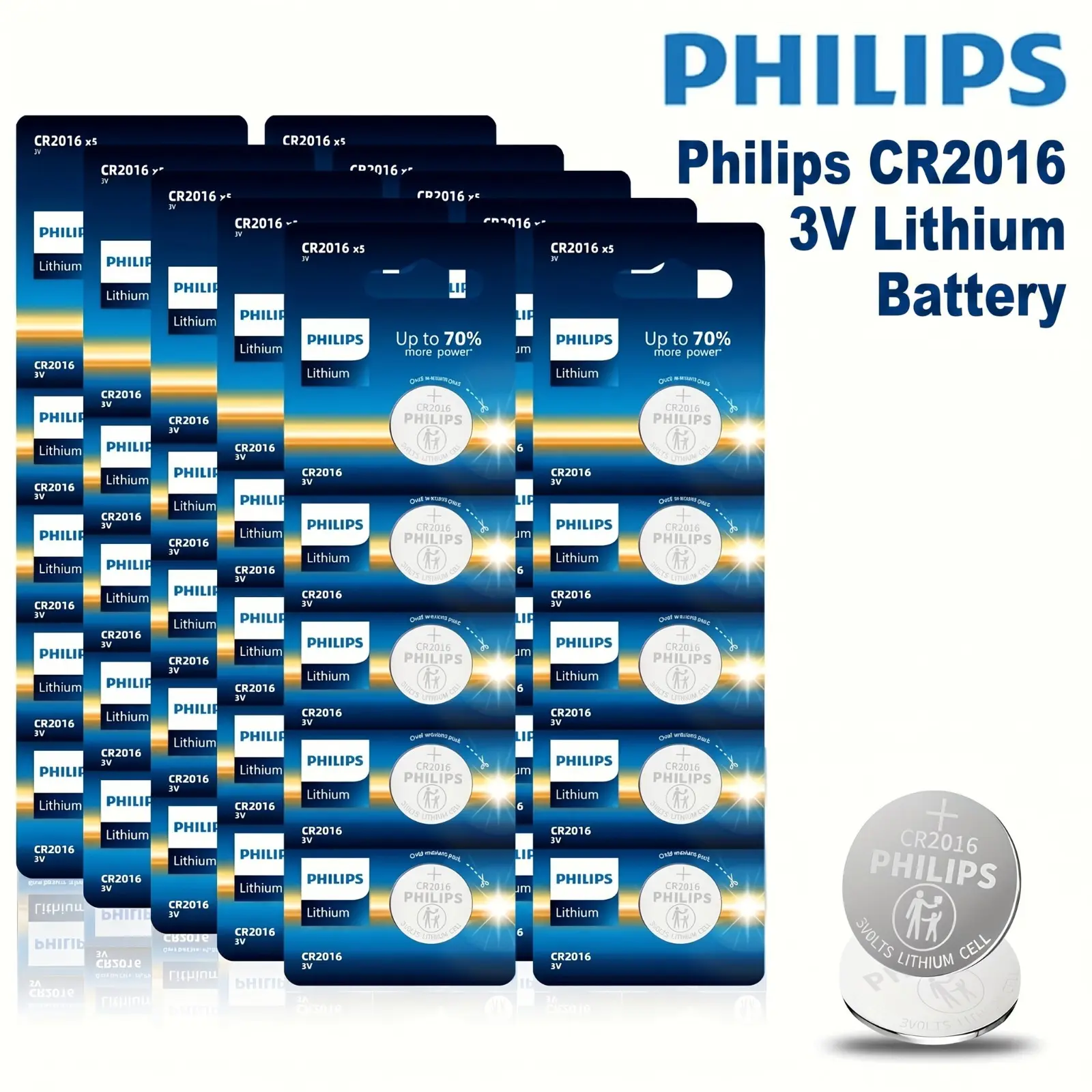 PHILIPS CR2016 3V Lithium Coin Cell Replacement Batteries Pack (5/20/50pcs) - Low-Consumption, Long-Lasting for Watches, Car Keys, Remotes, Office Digital Devices with Multiple Uses